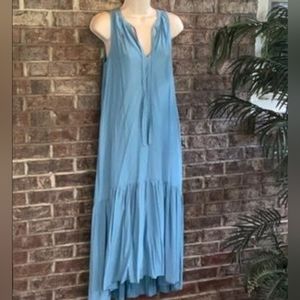 Prologue Ruffled Sleeveless Asymmetrical Chambray Hi Low Sun Dress
